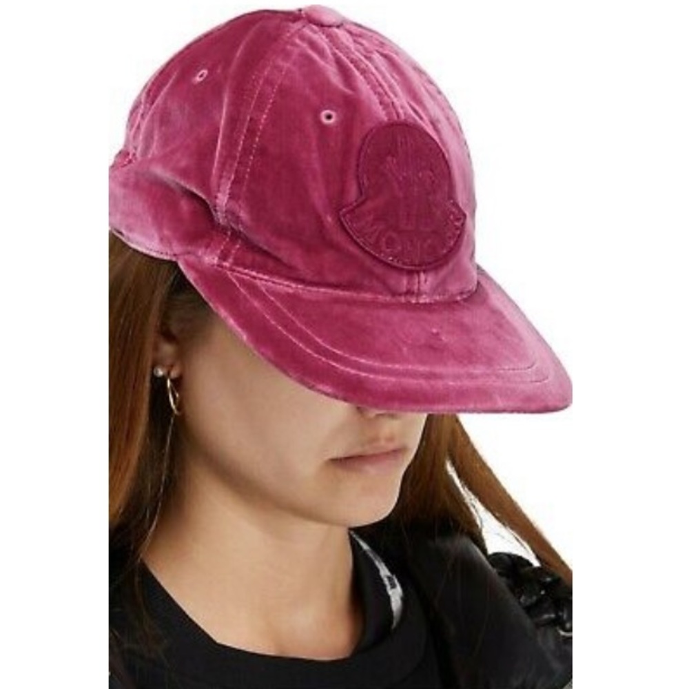 Authentic MONCLER Pink LOGO Patch VELVET BASEBALL CAP Hat One Size Fits All